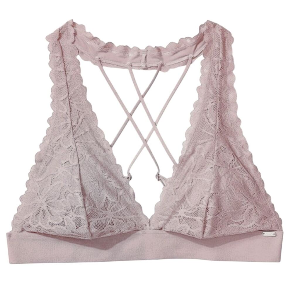 PINK Victoria's Secret Lace Blush Pink Bralette Strappy Back Hook Closure LARGE - Picture 1 of 12